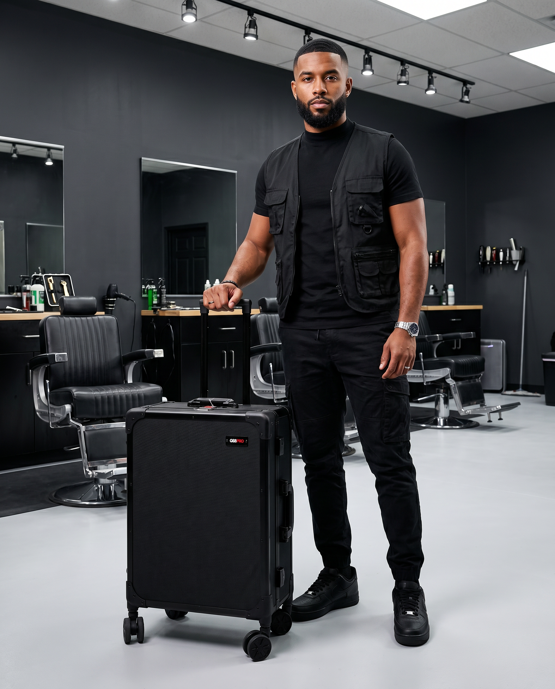 Roller Elite Mobile Workstation with LED Mirror & Extending Tray System – OG Black