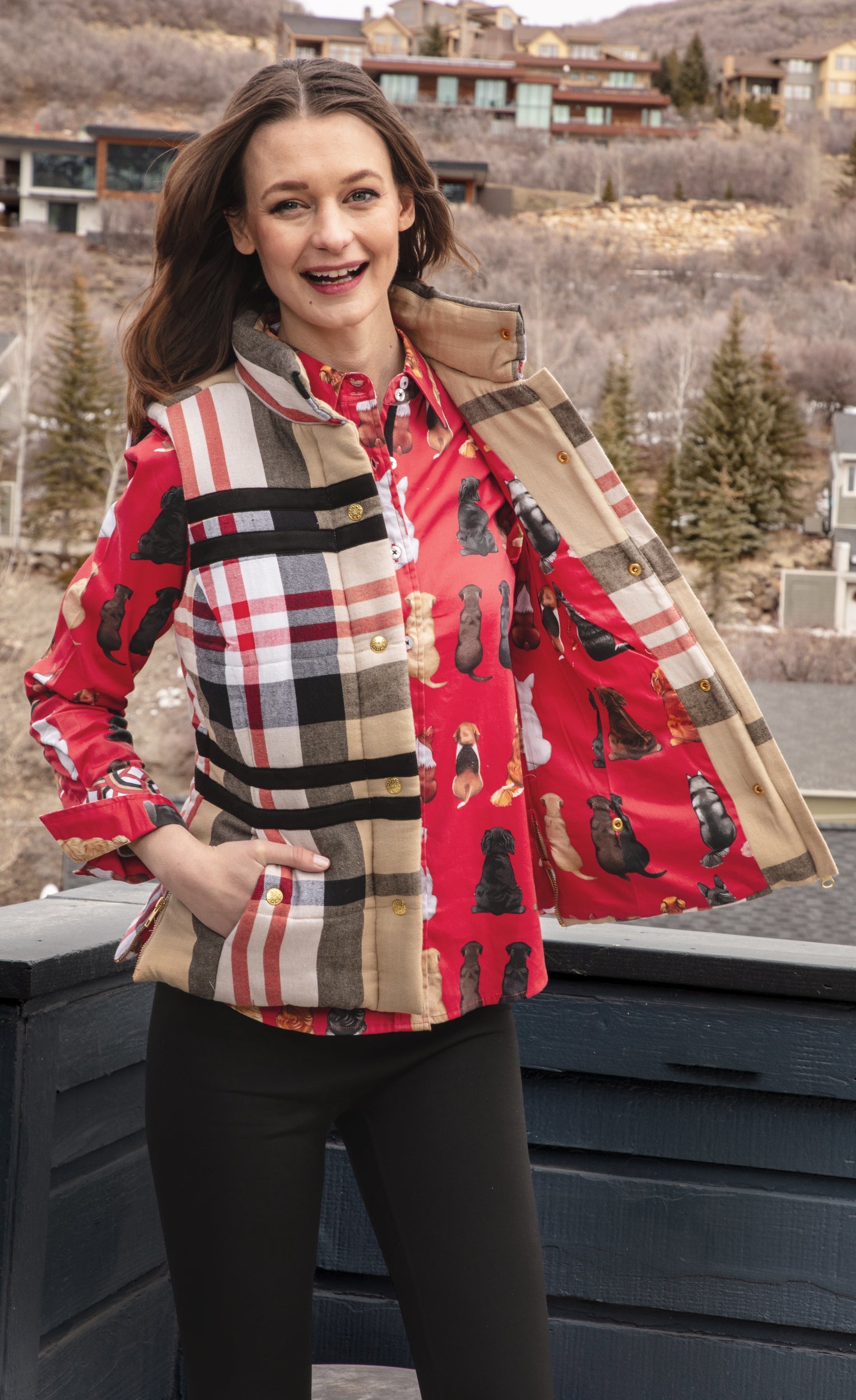 Rosey Vest Khaki Red Yarndyed Flannel