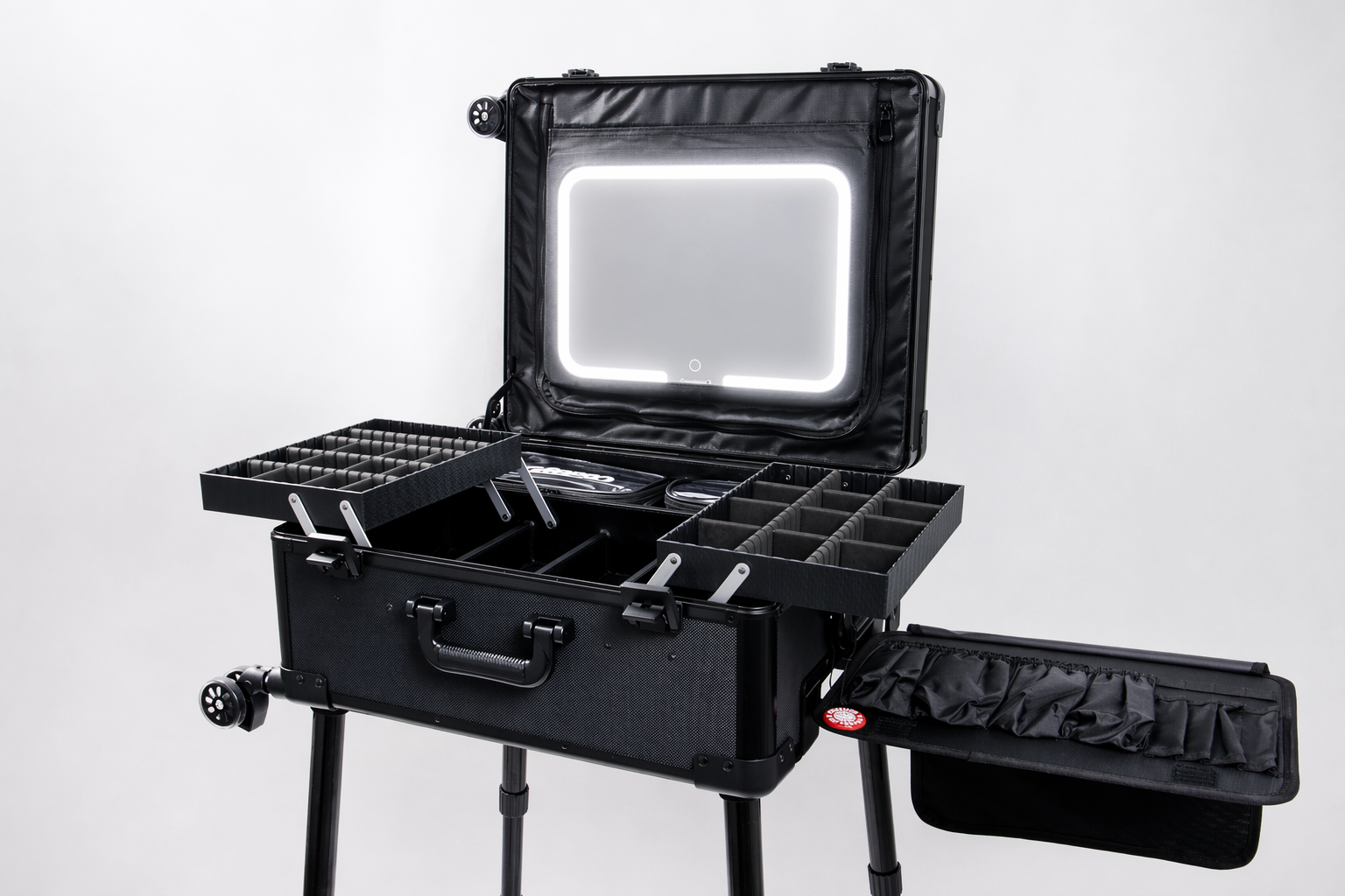 Roller Elite Mobile Workstation with LED Mirror & Extending Tray System – OG Black