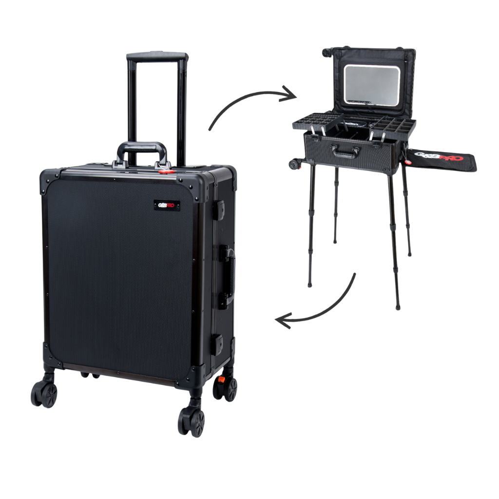 Roller Elite Mobile Workstation with LED Mirror & Extending Tray System – OG Black