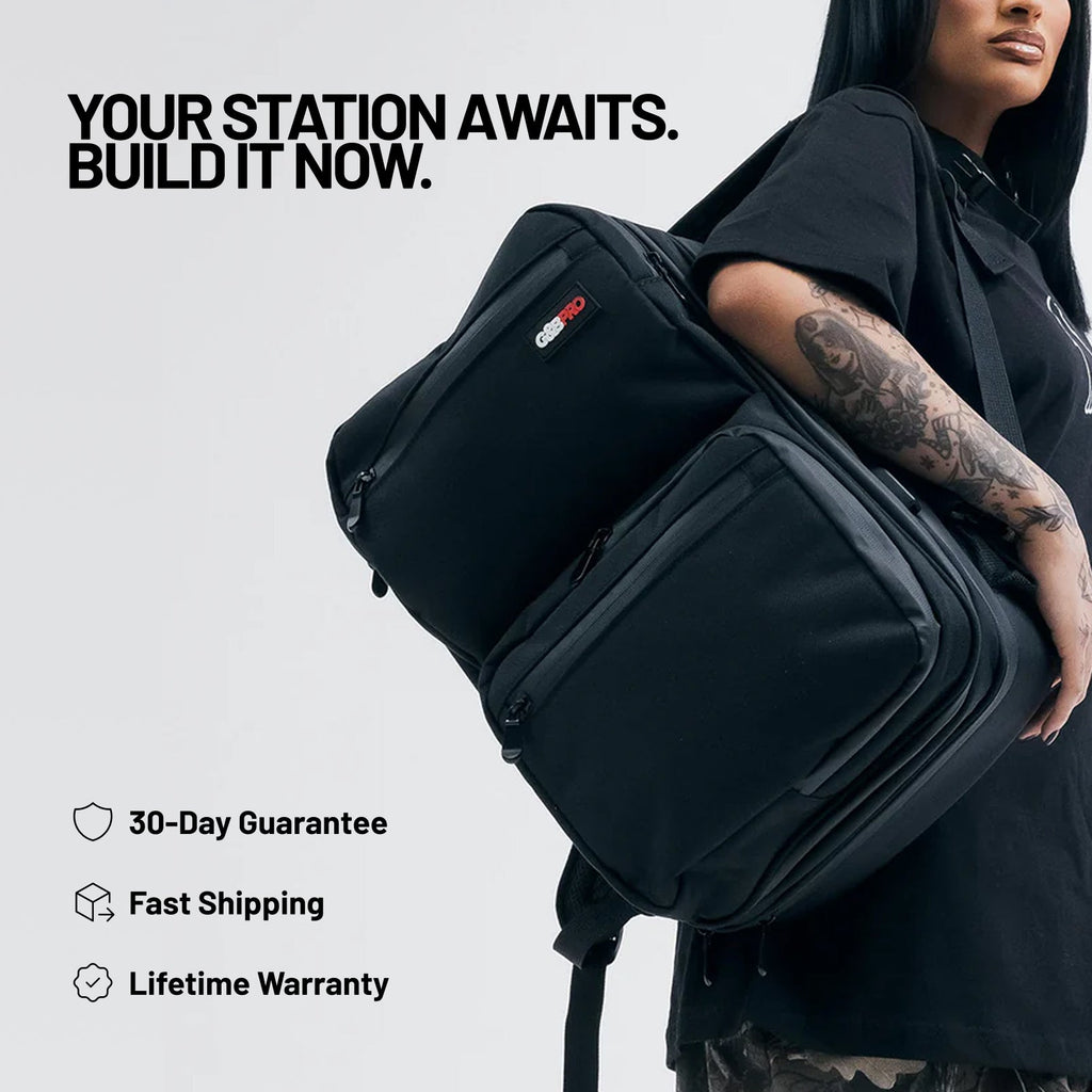Full Size Mobile Workstation Backpack with Extending Tray System – Fire Red