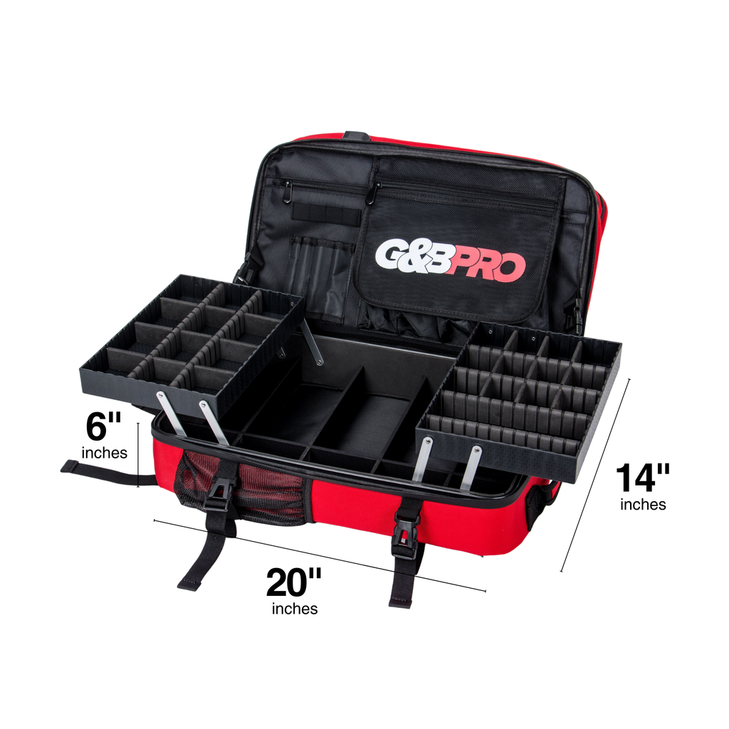 Full Size Mobile Workstation Backpack with Extending Tray System – Fire Red