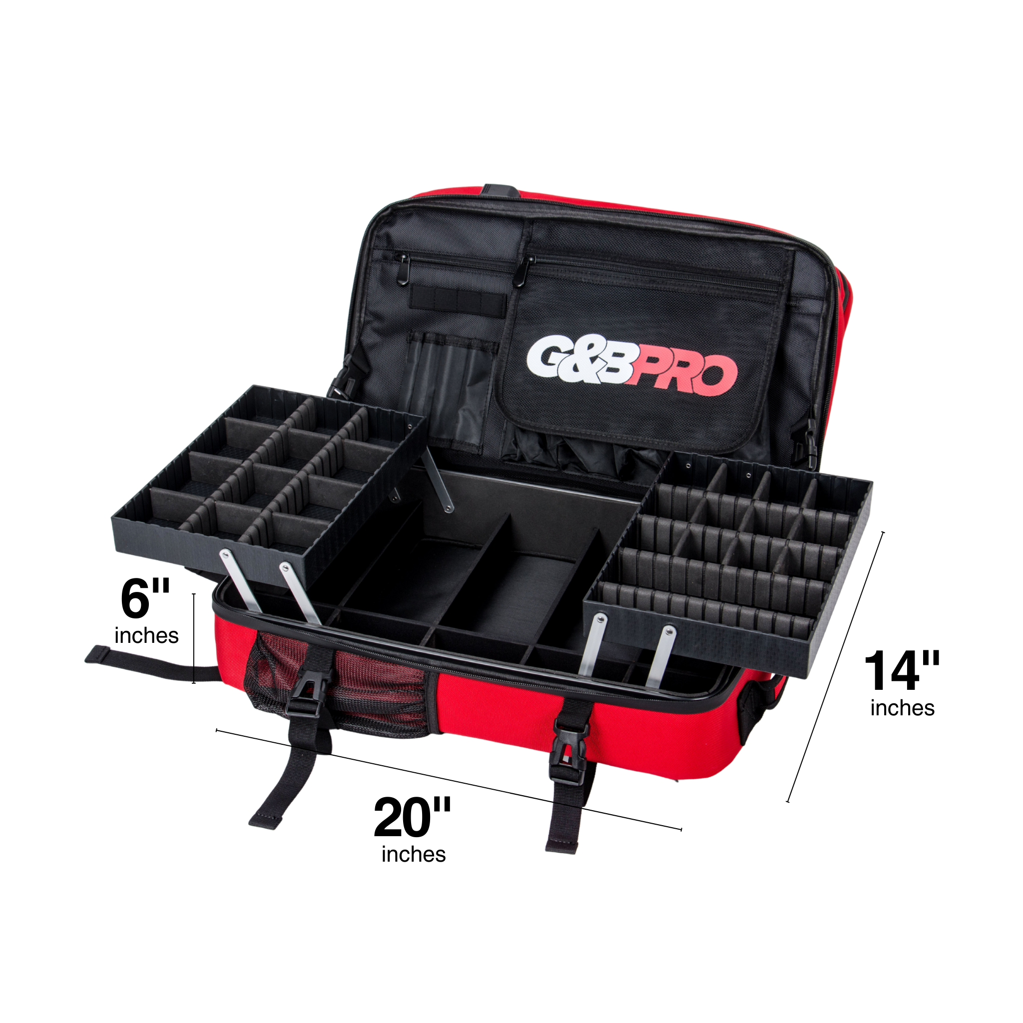 Full Size Mobile Workstation Backpack with Extending Tray System – Fire Red