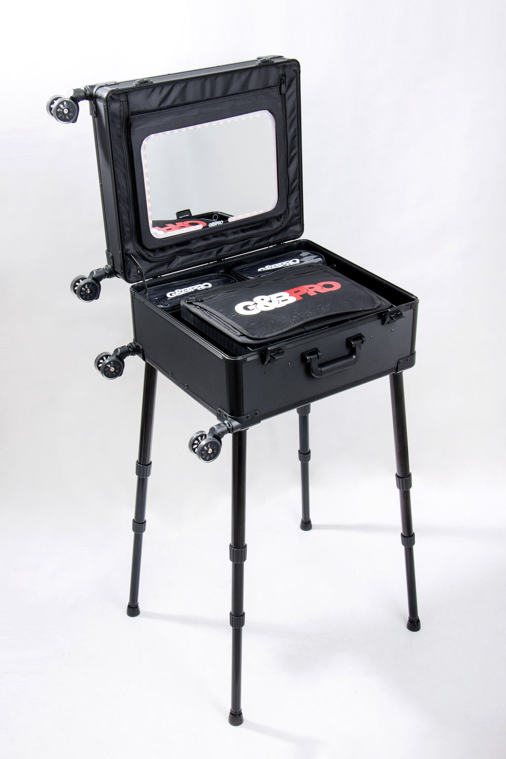 Roller Elite Mobile Workstation with LED Mirror & Extending Tray System – OG Black