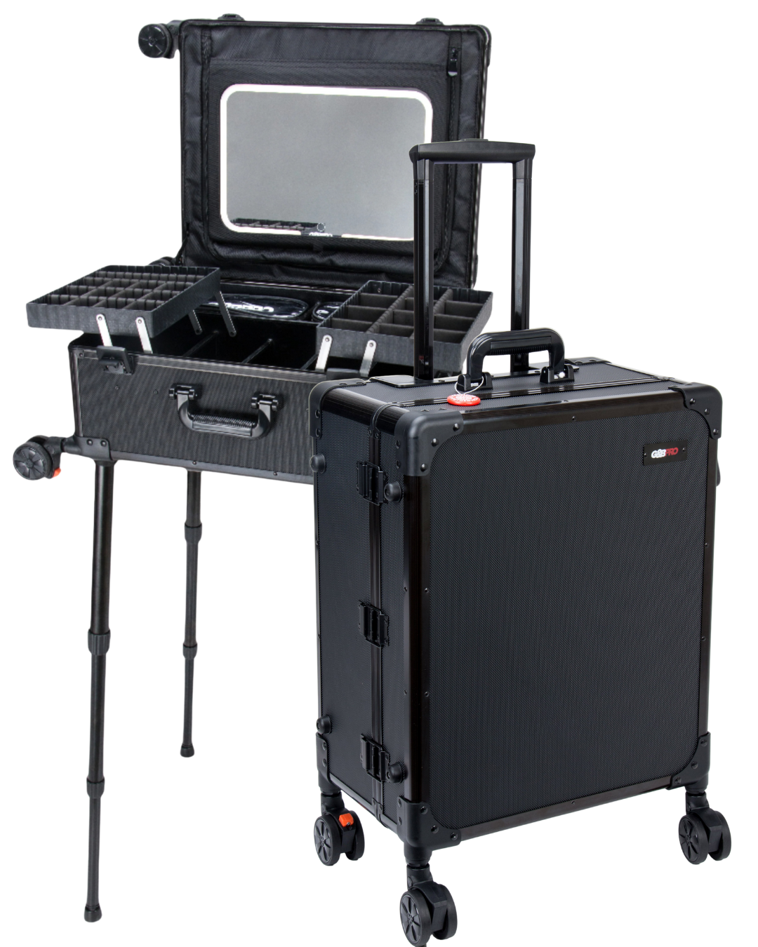 Roller Elite Mobile Workstation with LED Mirror & Extending Tray System – OG Black